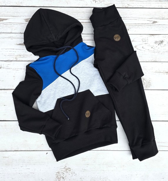 Bluza dziecięca z kapturem – czarno-niebiesko-szara