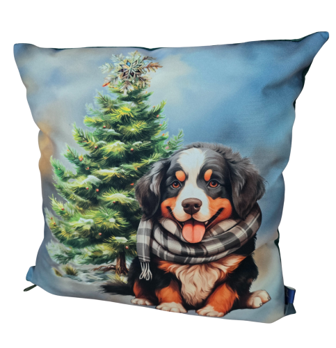 Poszewka dekoracyjna na jaśka – Berneński pies pasterski w świątecznym klimacie